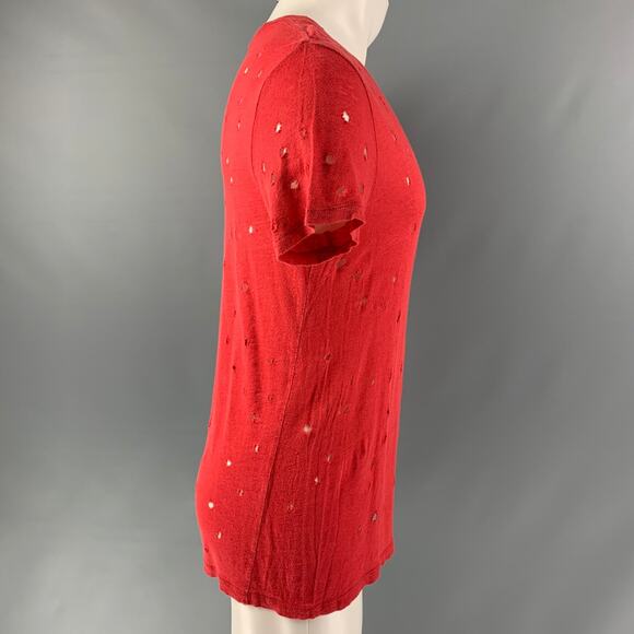 IRO Size S Red Distressed Linen Crew-Neck T-shirt - Picture 2 of 5